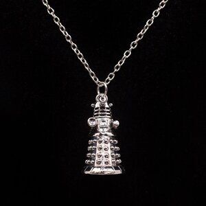 Handmade Long Silvertone BBC 3D Dr Who Dalek Necklace, New